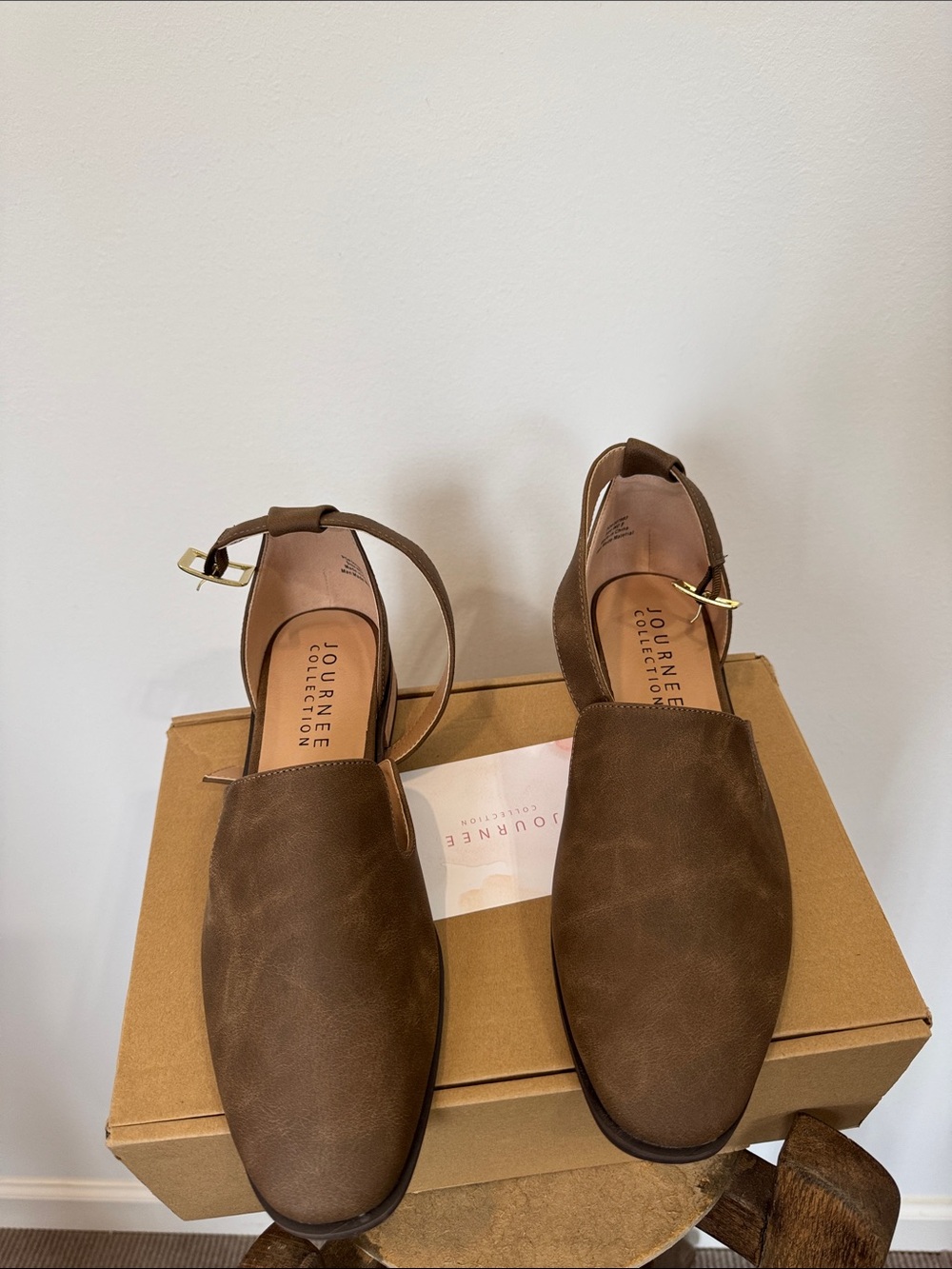 Journee Collection Brown Ankle-Strap Closed-Toe Mules